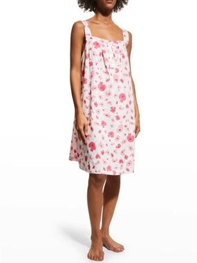 Shabby Chic Luxury Floral Pink Sleeveless Pima Cotton Chemise Cottagecore Night